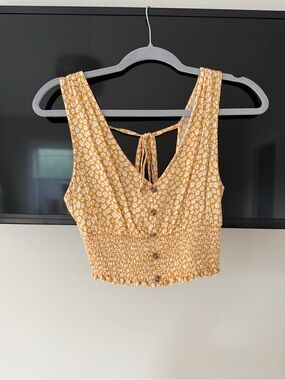 American Eagle Outfitters Mustard Yellow Floral Button-Front Crop Top